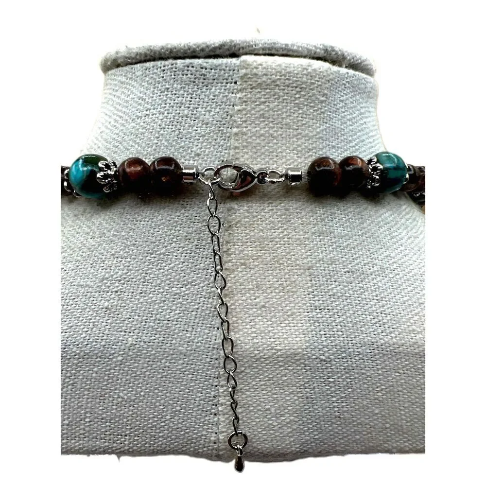 NEW Handmade Brown And Bluegreen Beaded Faux Turquoise Necklace - Picture 12 of 12